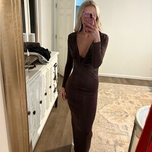 Elegant Brown Long Sleeve Dress